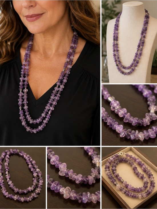 Jewelry - Vintage Amethyst Long Beaded Necklace